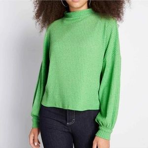 Modcloth Lime Green Mockneck Ribbed Long Sleeve Top XXS